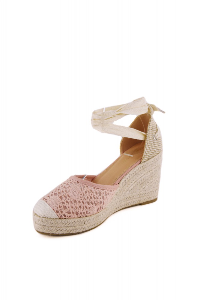 Éksarkú espadrilles szandál csipkés lábfejpánttal, a bokára tekerhető megkötővel Lace Obsession