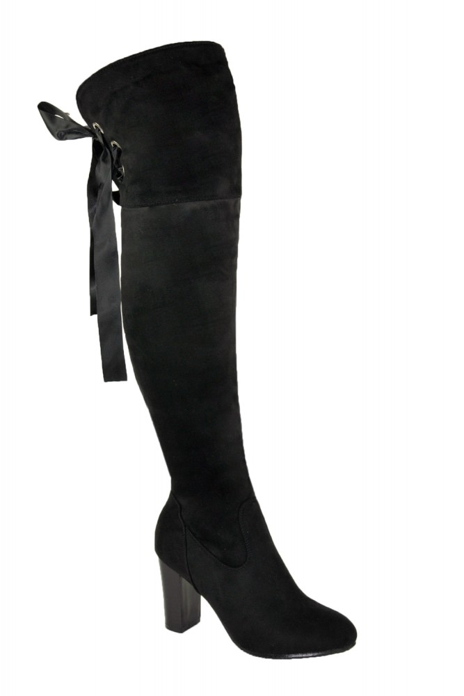 Overknee-Stiefel mit Satin Schnürung