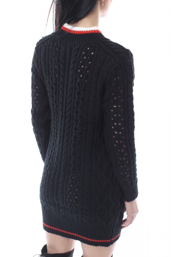 chunky cable knit jumper dress PREMIUM Chunky Cable Knit Jumper Dress With Contrast Tipping